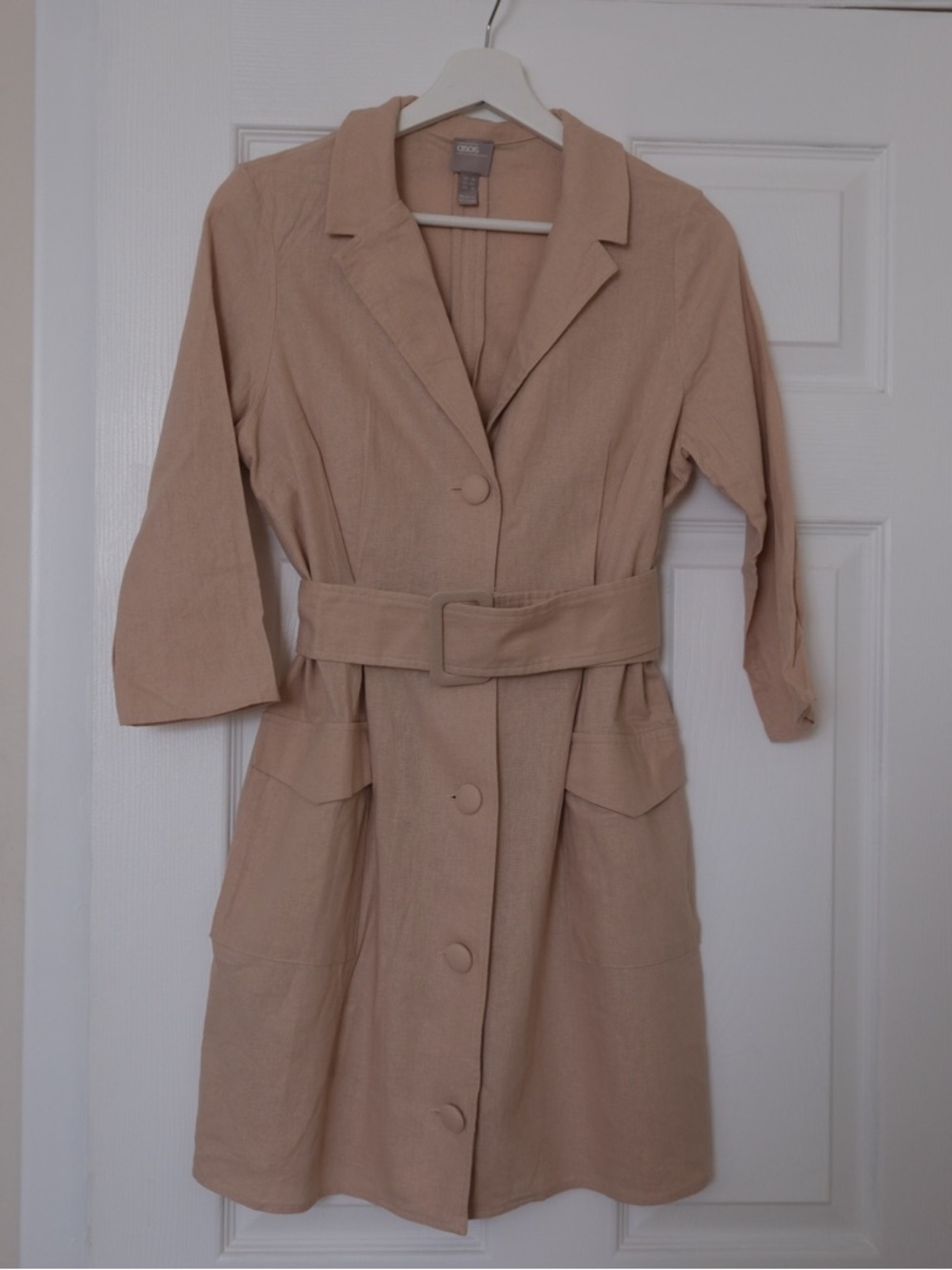 Beige Linen Belted Blazer Dress